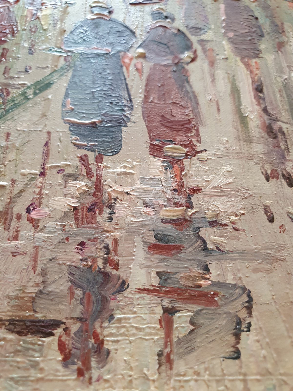 Femmes en ville, Gouache colorée - signée