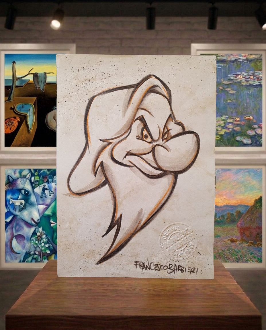 Grincheux, Blanche-Neige et les Sept nains, Disney. Dessin original.
