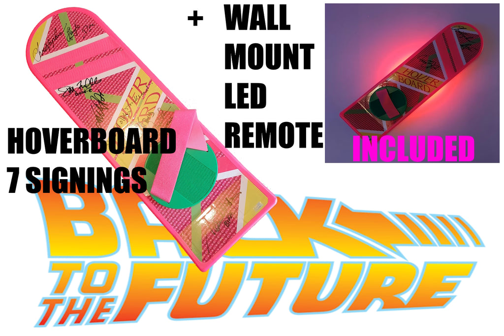 Hoverboard Retour vers le Futur II signé 7 fois + support mural à LED.