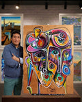 100x120 Acrylique "Juntos en el paraiso dorado" Neuf jamais accroché