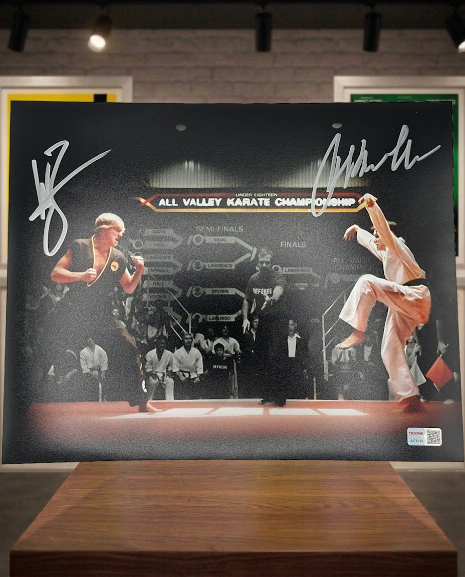 Karate Kid deux autographes sur grande photo. Ralph Macchio et William Zabka. Tristar COA