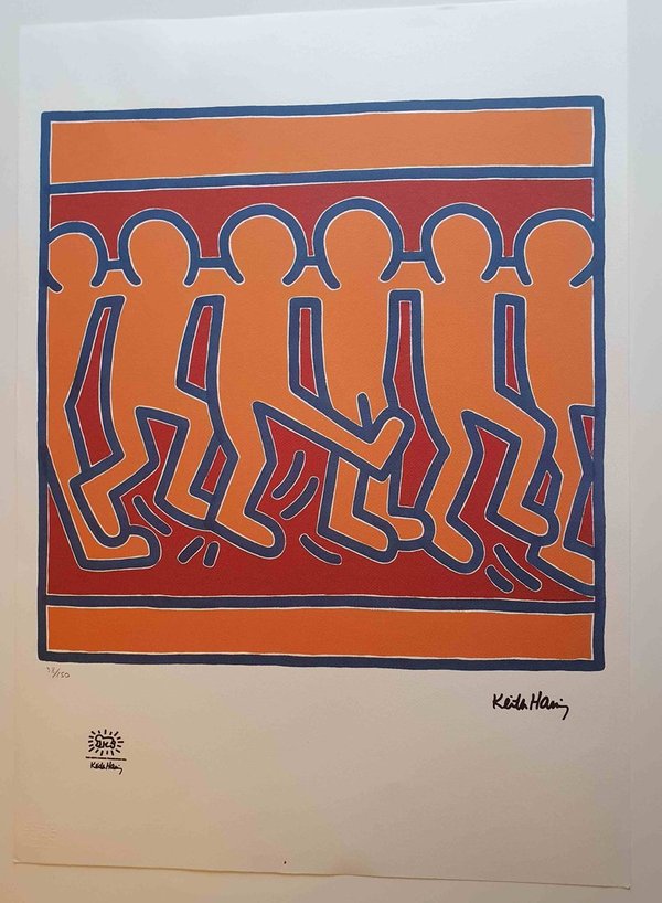 Keith Haring lithographie numérotée. 6 orange guys