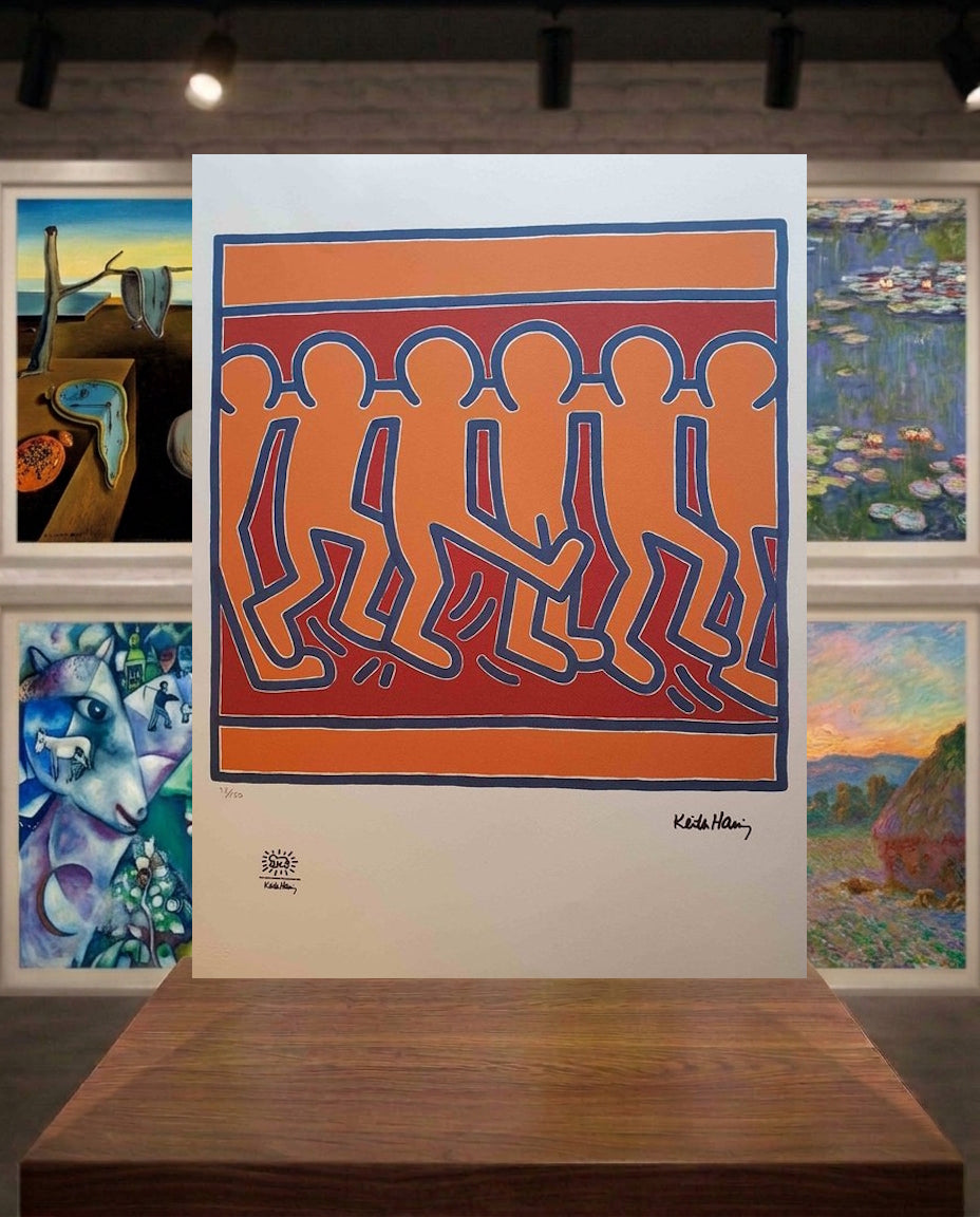 Keith Haring lithographie numérotée. 6 orange guys