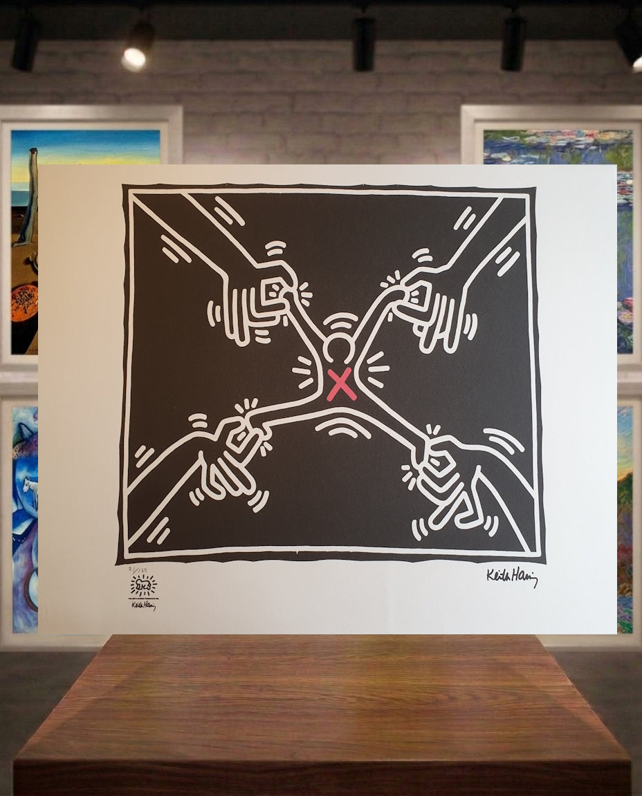 Keith Haring lithographie numérotée. Homme tiraillé
