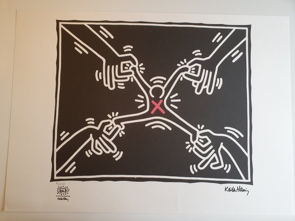 Keith Haring lithographie numérotée. Homme tiraillé