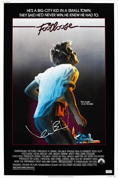 Poster Footloose signé par Kevin Bacon. Certificat d'authenticité avec photo