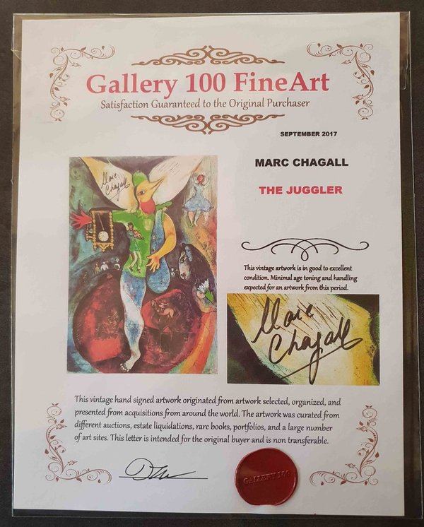 Marc Chagall lithographie signée Le Jongleur