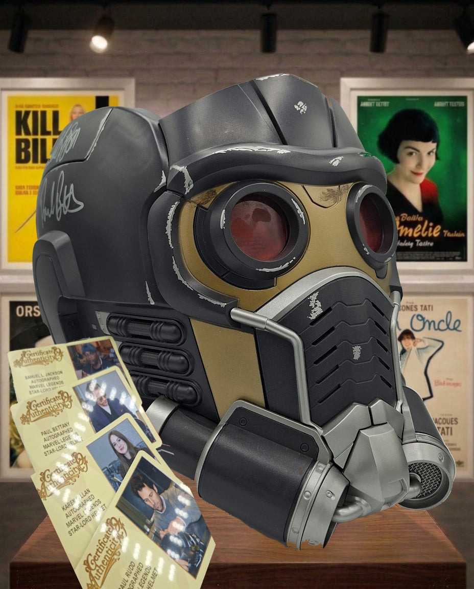 Casco electrónico de Guardianes de la Galaxia firmado por 4 Vengadores. Certificado de autenticidad Celebrity Authentics
