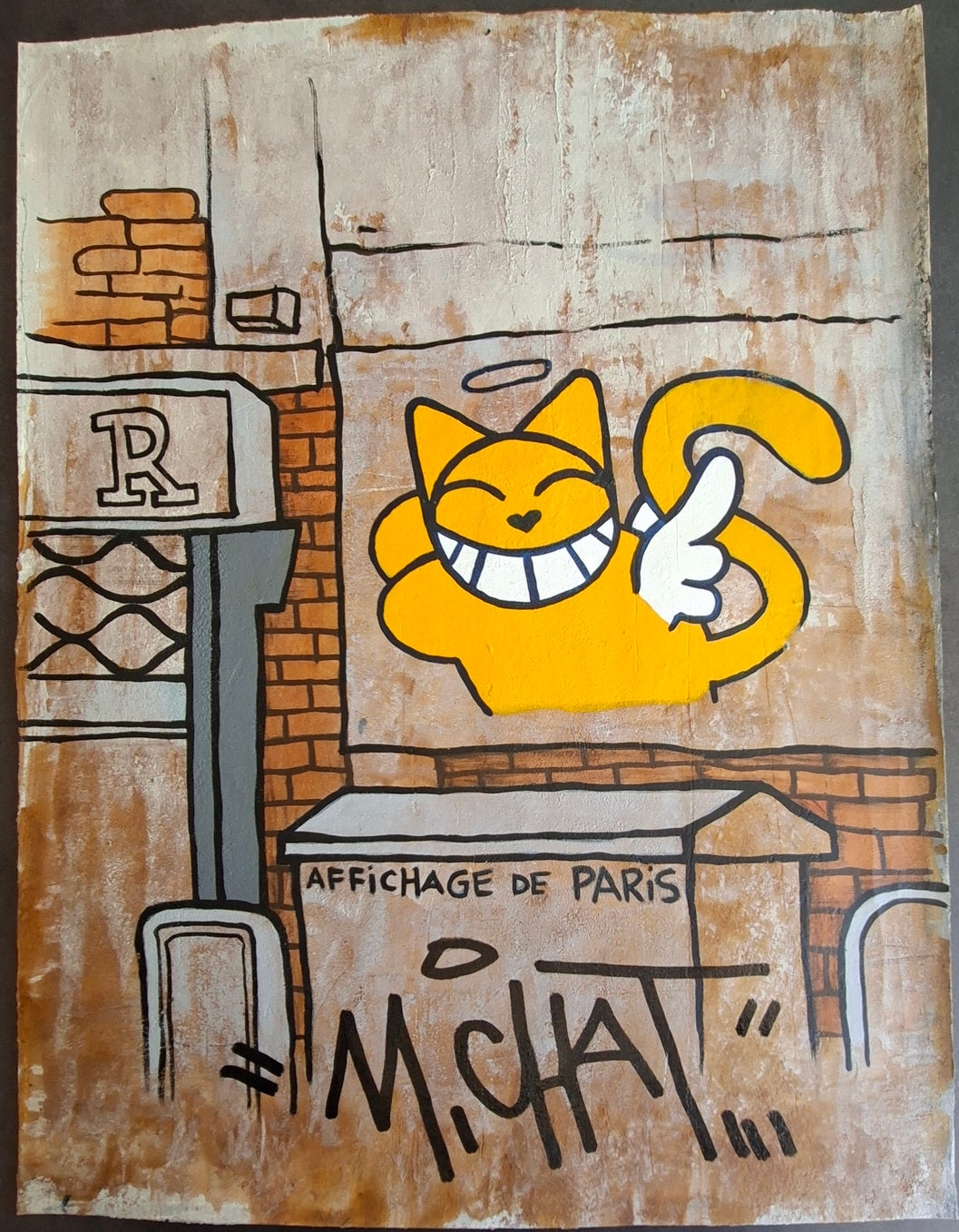 Affichage de Paris M CHAT Acrylique et sable oeuvre originale de Thoma Vuille