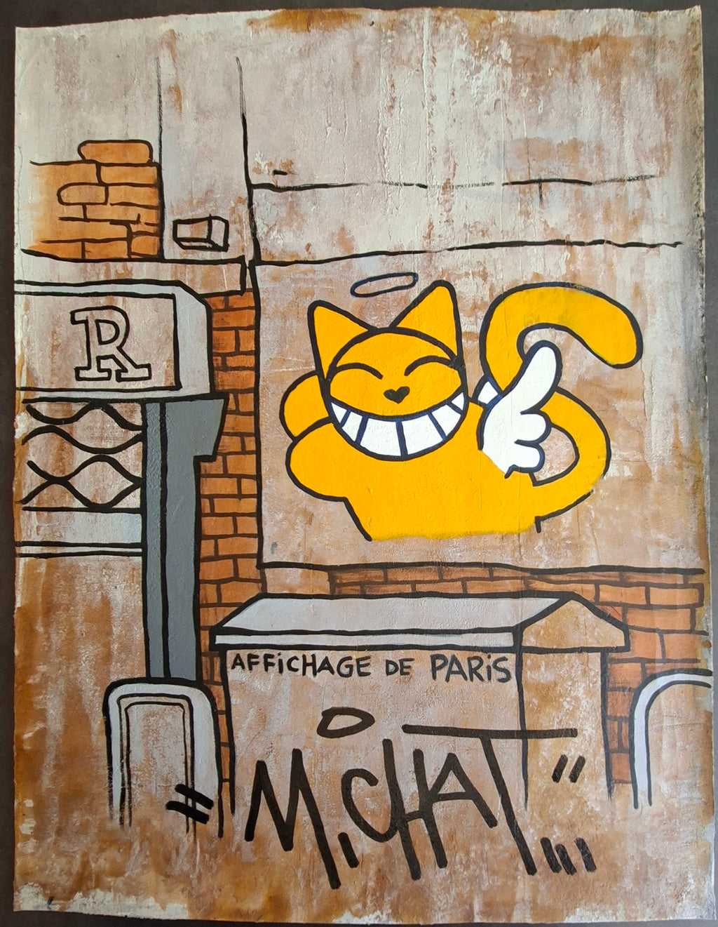 Affichage de Paris M CHAT Acrylique et sable oeuvre originale de Thoma Vuille