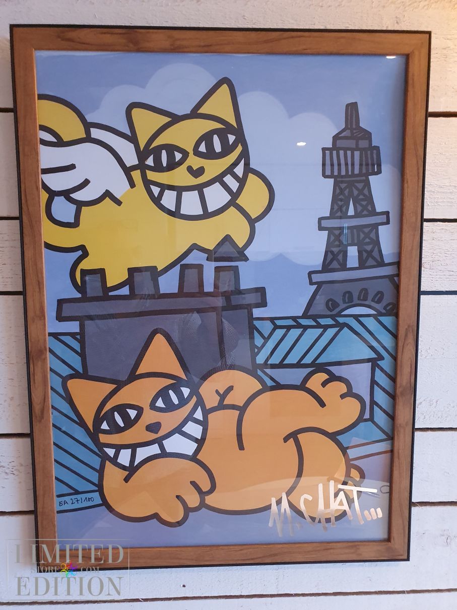 "Chats volants à Paris" sérigraphie de M. CHAT. Epreuve d'artiste