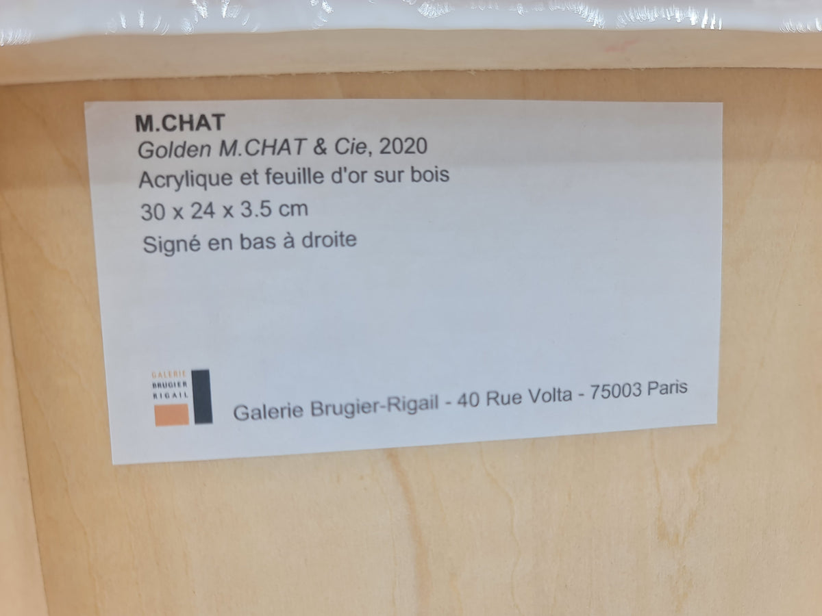M CHAT Le Saint Instinct acrylique et feuille d'or sur panneau. Vuille
