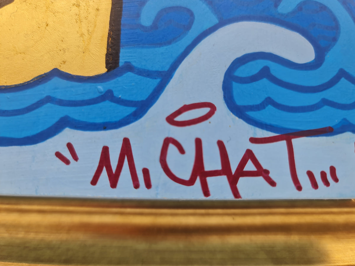 M CHAT Le Saint Instinct acrylique et feuille d'or sur panneau. Vuille