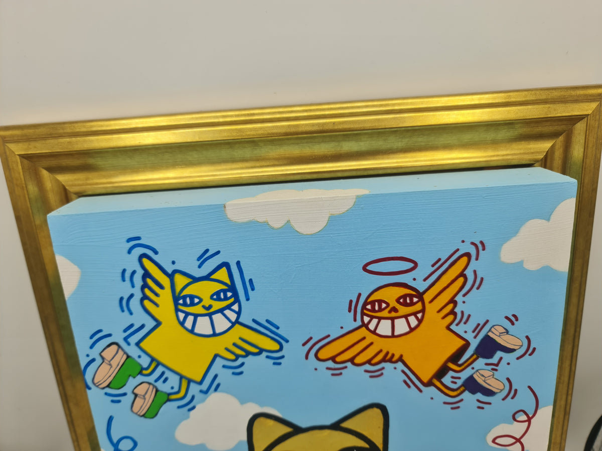 M CHAT Le Saint Instinct acrylique et feuille d'or sur panneau. Vuille