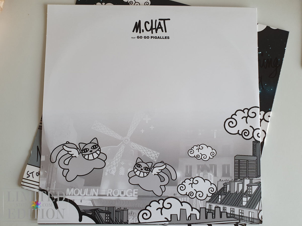 Dessin du street-artist Thoma Vuille sur pochette disque vinyl de M CHAT