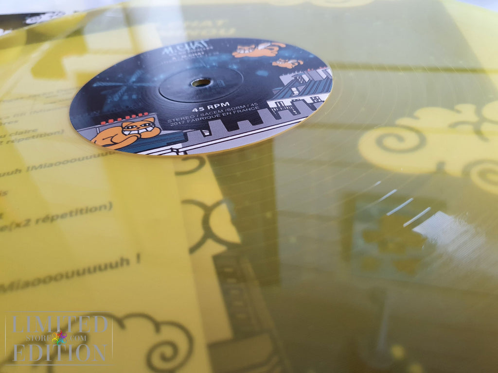 Dessin du street-artist Thoma Vuille sur pochette disque vinyl de M CHAT