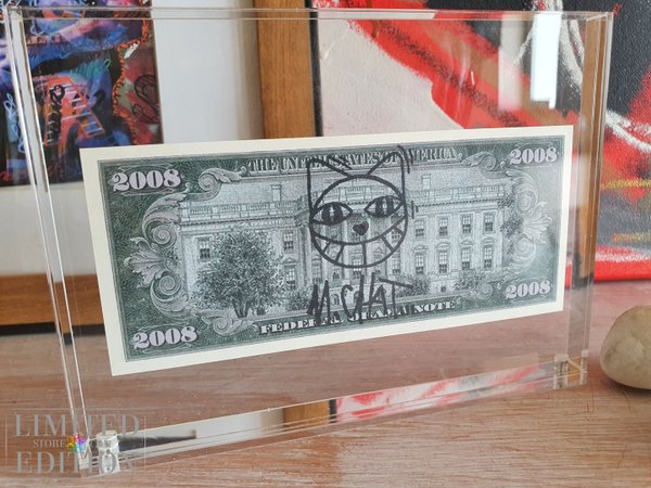 Billet Barack Obama 2008 M. CHAT tamponné et signé dans son bloc plexiglass