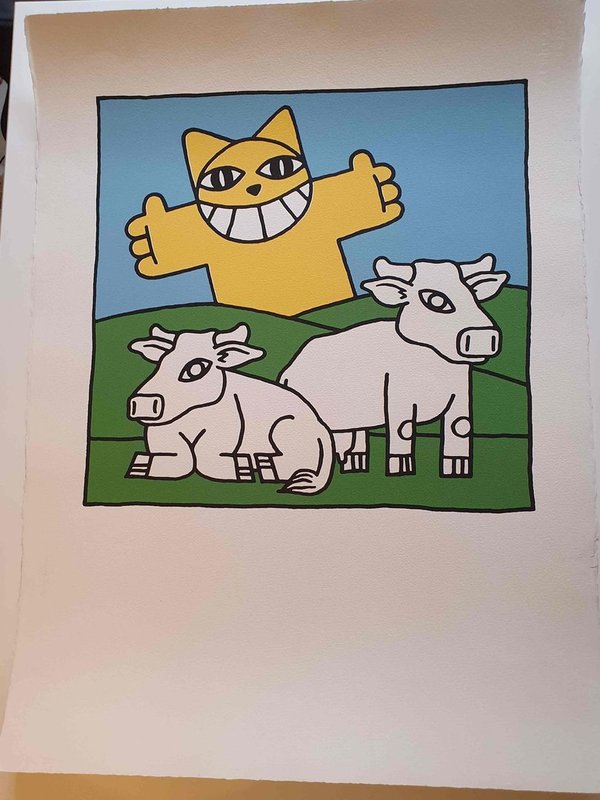 Introuvable ! Trois lithographies de M CHAT tryptique