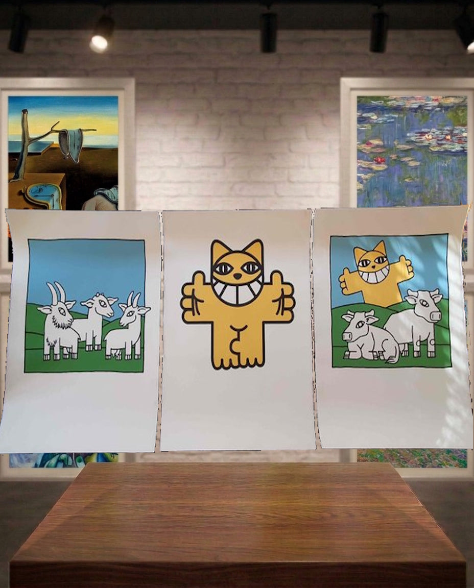 Introuvable ! Trois lithographies de M CHAT tryptique