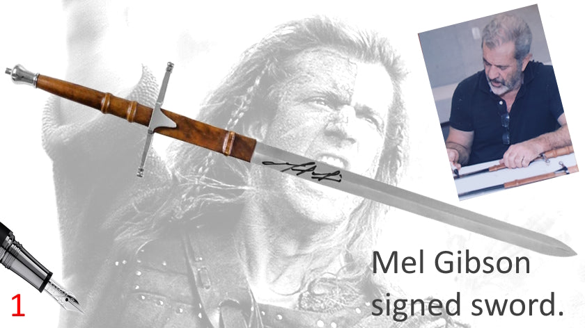 Machette Braveheart signée par Mel Gibson. Certificat d'authenticité avec photo