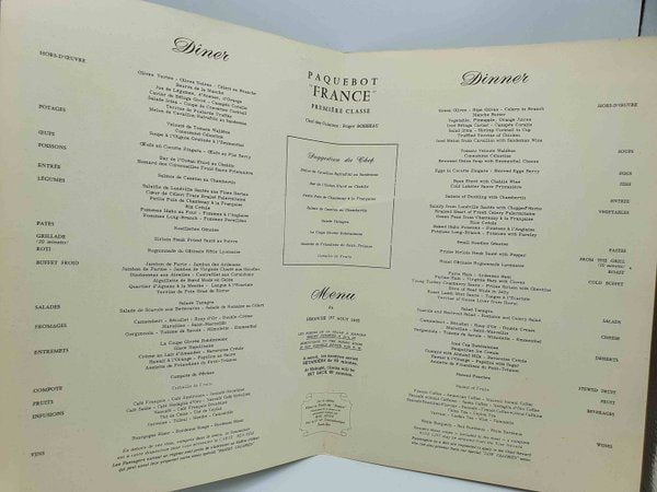 Exceptionnel Menu du Paquebot France 1965 - Blanc