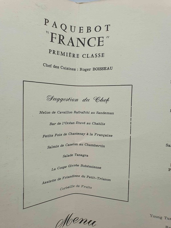 Exceptionnel Menu du Paquebot France 1965 - Blanc