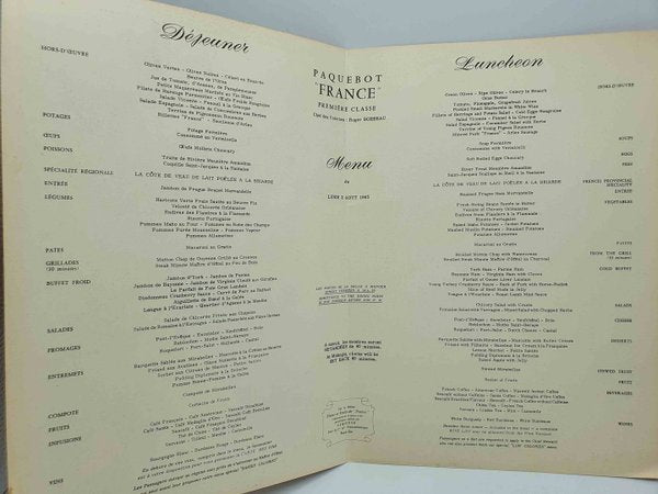 Exceptionnel Menu du Paquebot France 1965 - Orange 2