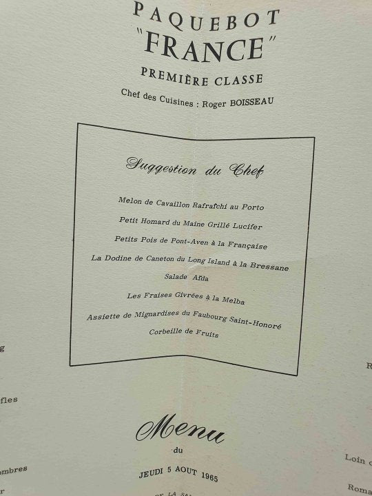 Exceptionnel Menu du Paquebot France 1965 - Parme
