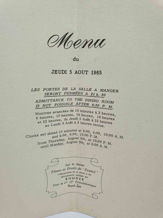 Exceptionnel Menu du Paquebot France 1965 - Parme