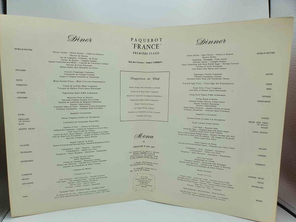 Exceptionnel Menu du Paquebot France 1965 - Pourpre