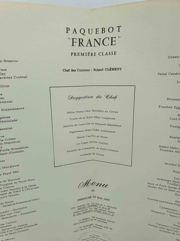 Exceptionnel Menu du Paquebot France 1965 - Orange