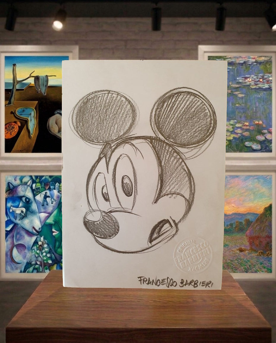Mickey Mouse surpris dessin original par l'artiste Disney Francesco Barbieri