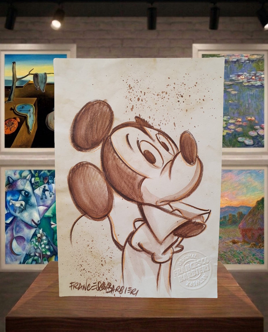 Mickey dubitatif, Disney. Dessin original.