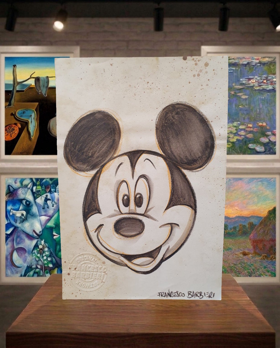 Mickey souriant, Disney. Dessin original.