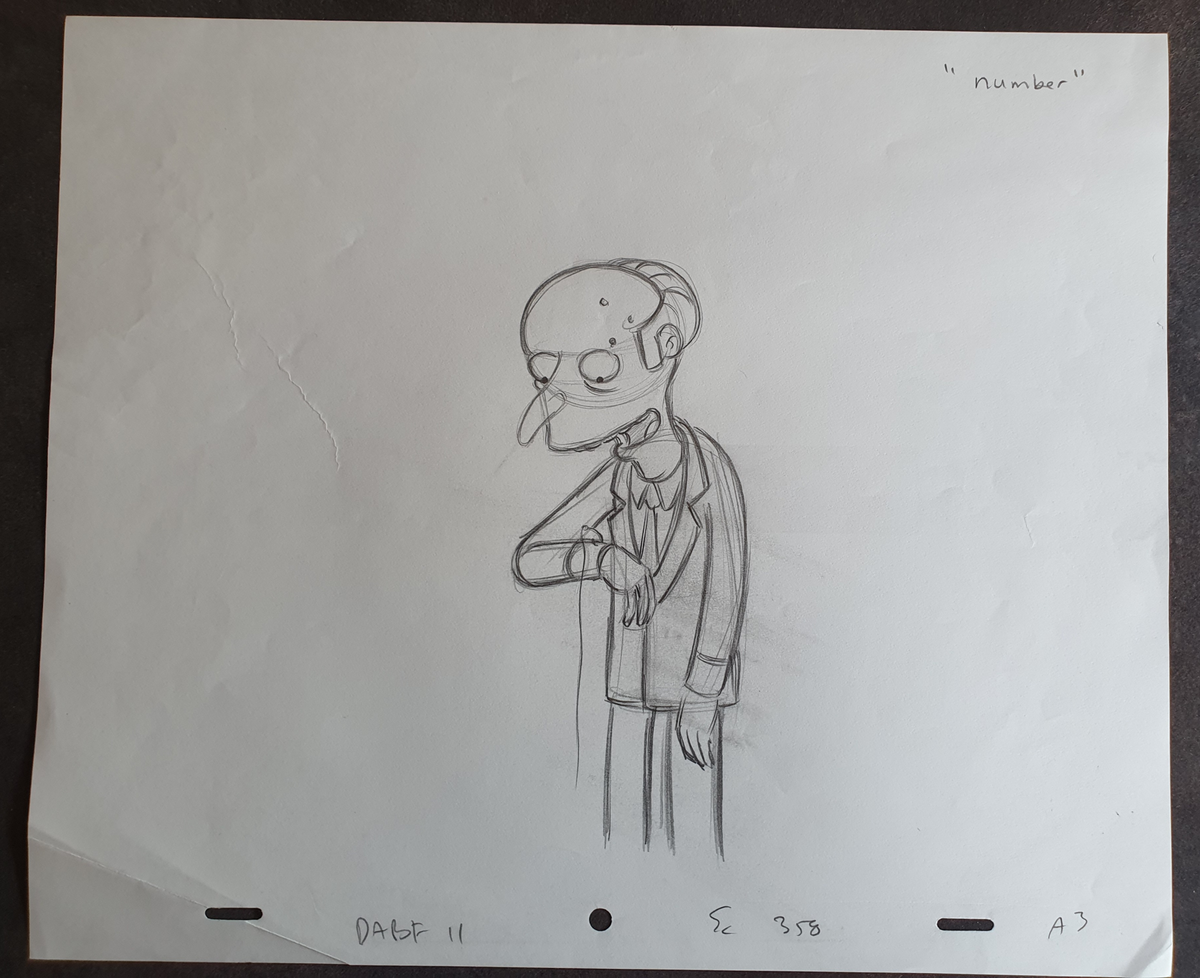 Mr Burns - Les Simpson. Storyboard sketch