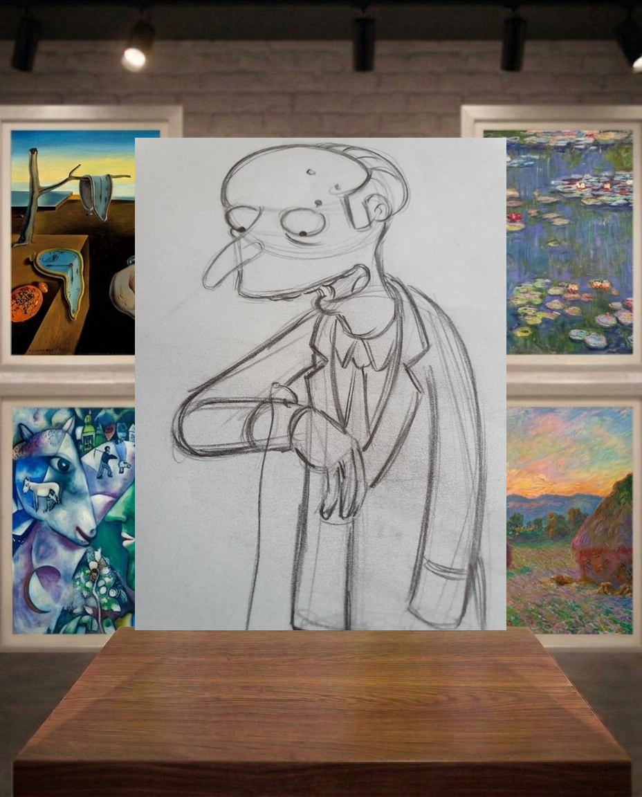 Mr Burns - Les Simpson. Storyboard sketch