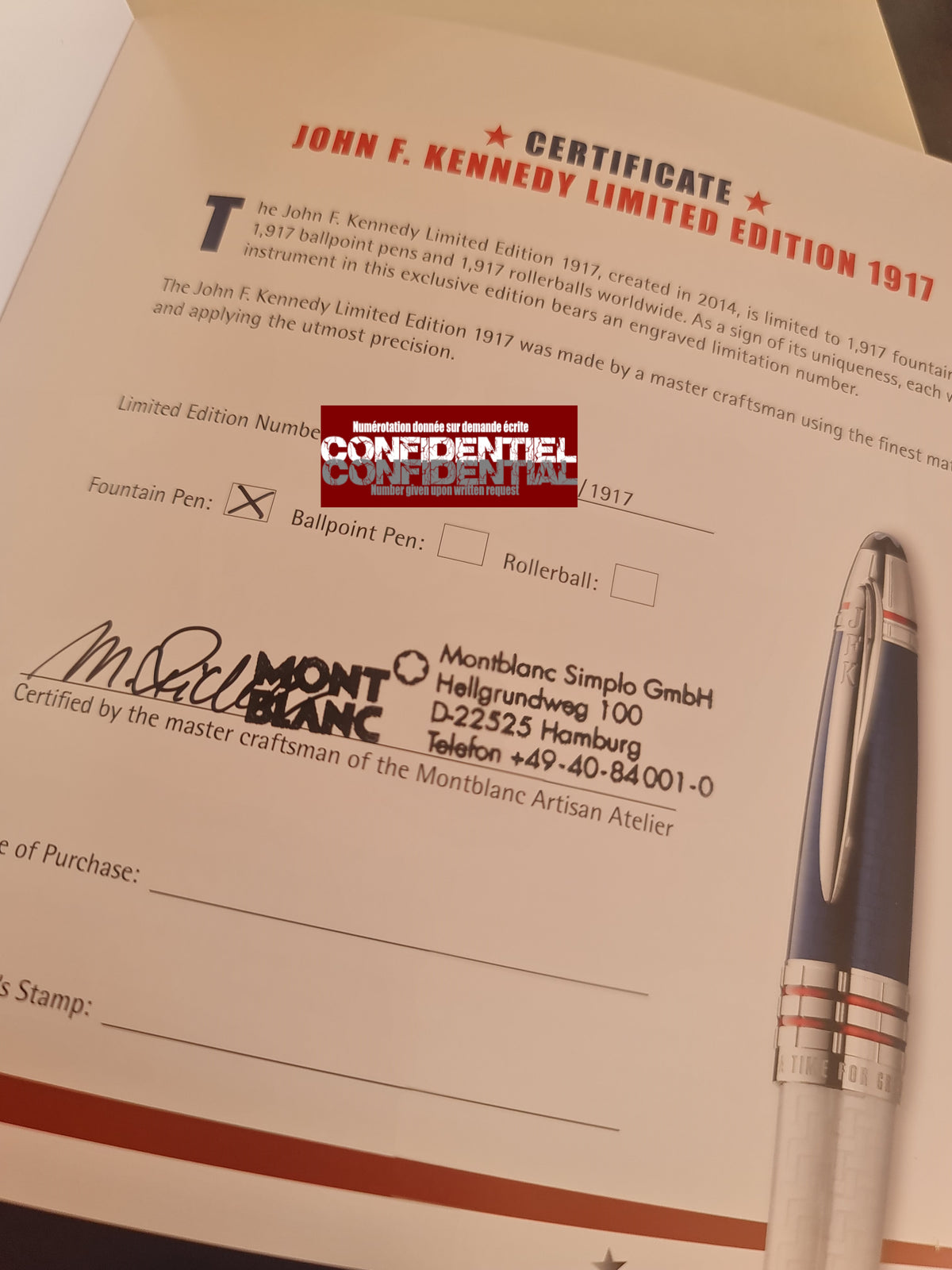 Stylo plume Montblanc JFK LE 1917 Limited Edition