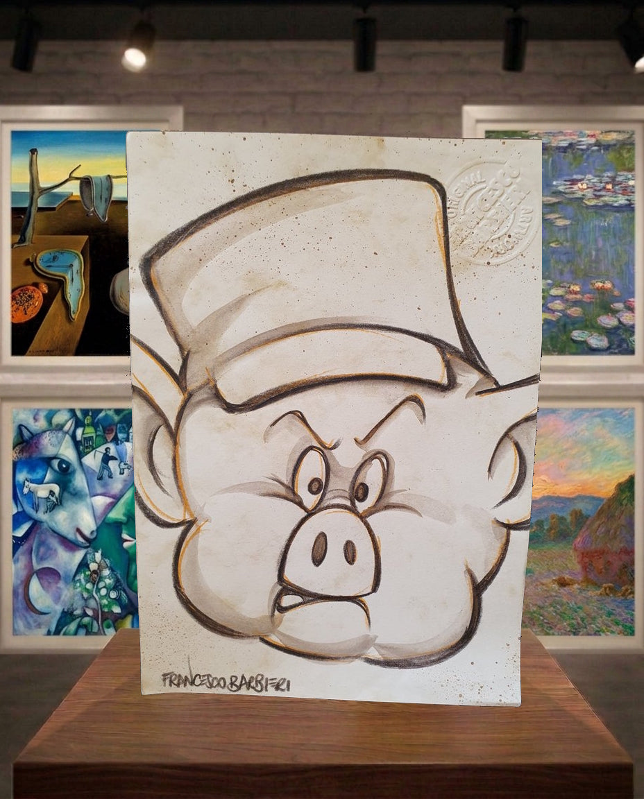 Naf-Naf, Les trois petits cochons, Disney. Dessin original.