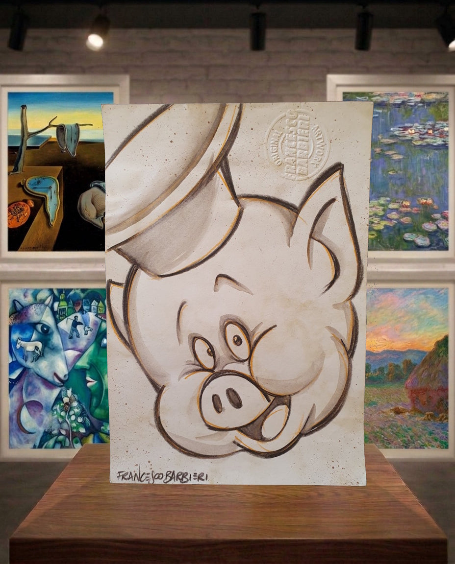 Nouf-Nouf, Les trois petits cochons, Disney. Dessin original.