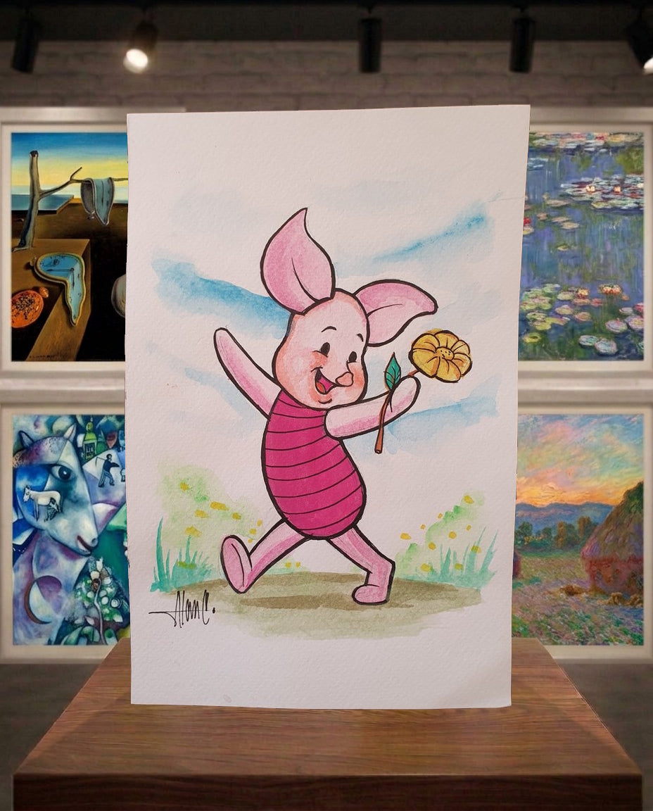 Porcinet aquarelle dessin original par Alan Coniconde