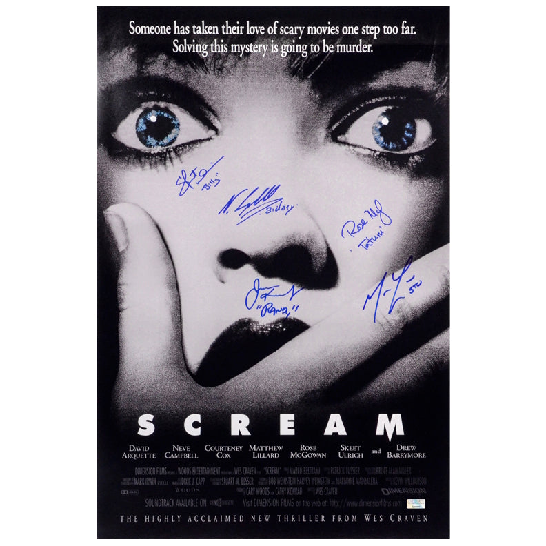 SCREAM poster signé 5 fois, Neve Campbell, Matthew Lillard + 3