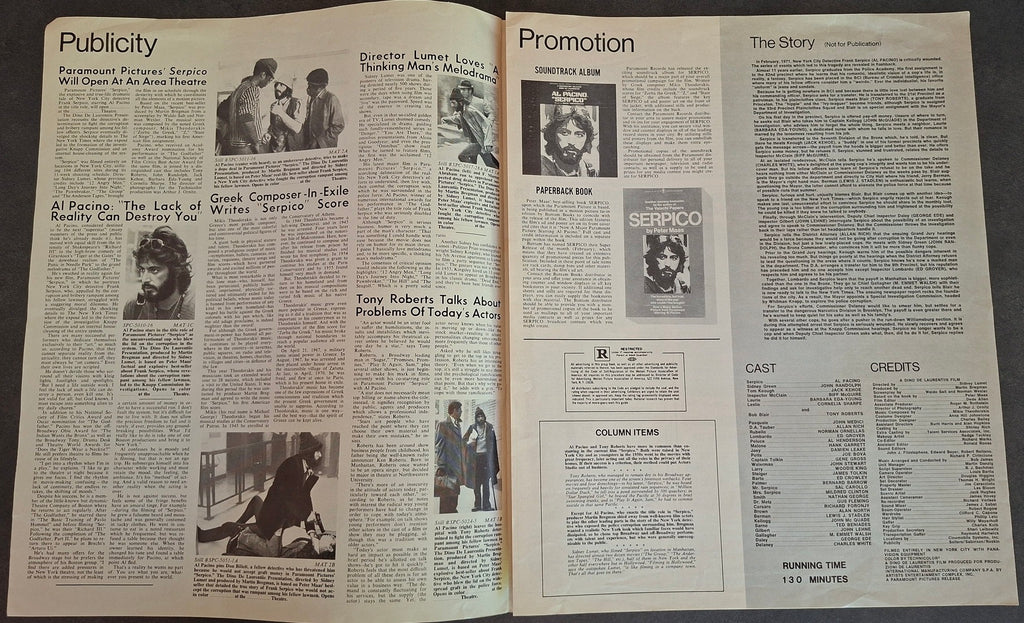 Press book Serpico - Al Pacino - Paramount Pictures 1973