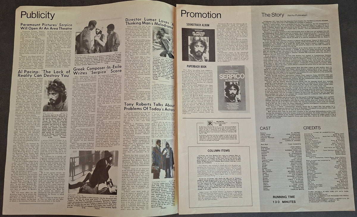 Press book Serpico - Al Pacino - Paramount Pictures 1973