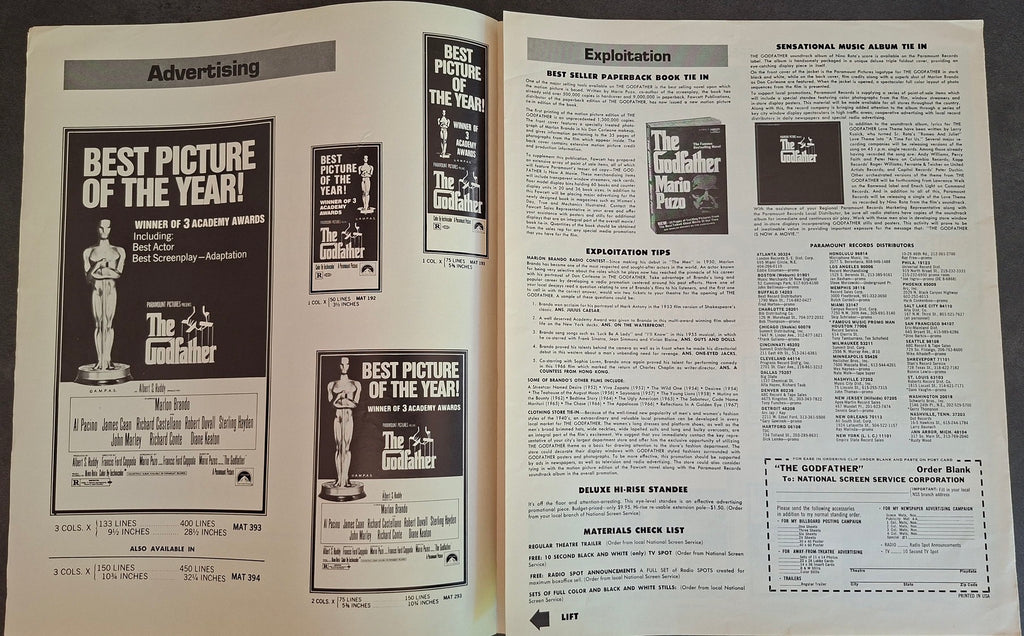 Press Book et Manuel de Merchandising pour le film The Godfather - Brando Pacino 1972