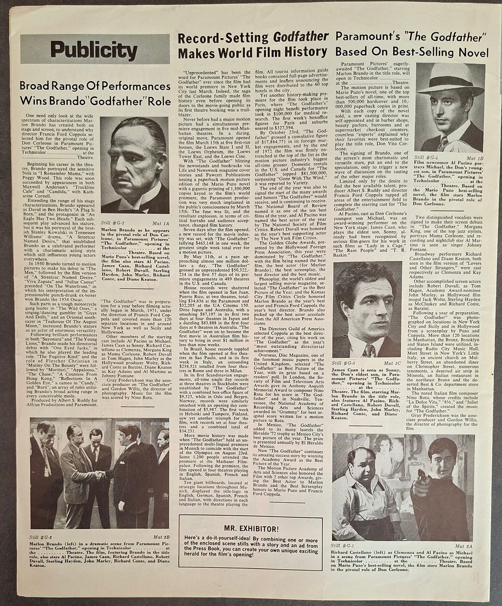 Press Book et Manuel de Merchandising pour le film The Godfather - Brando Pacino 1972