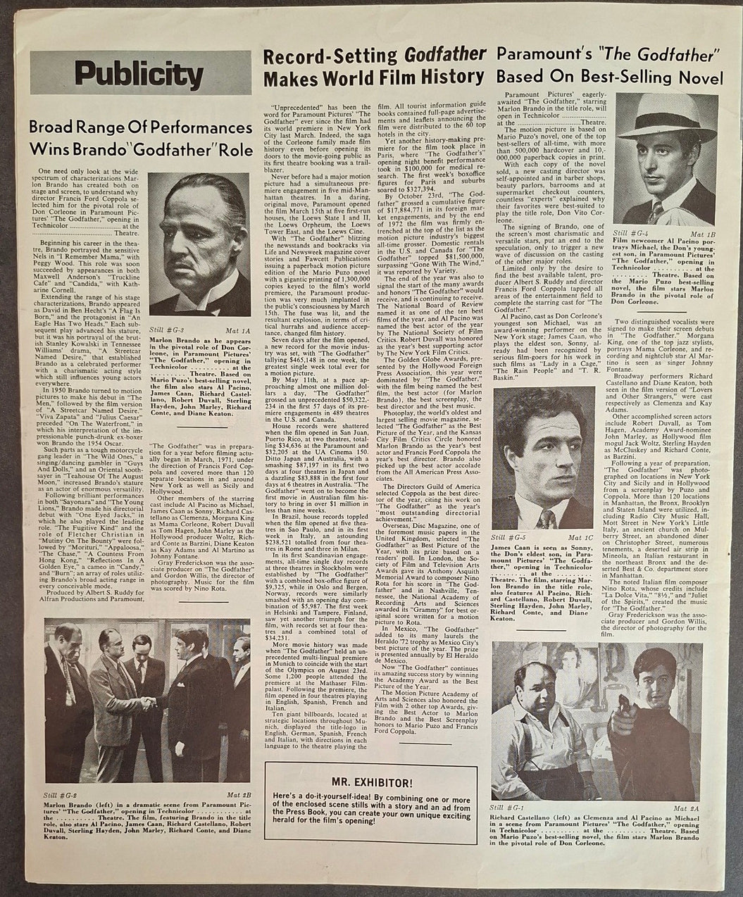 Press Book et Manuel de Merchandising pour le film The Godfather - Brando Pacino 1972