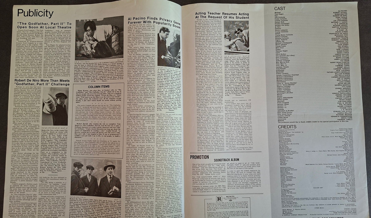 Press Book The Godfather Part 2 - Al Pacino Robert DeNiro - Paramount Pictures 1972