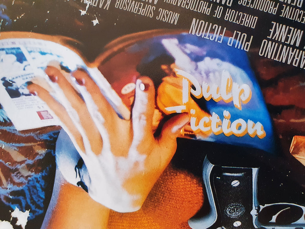 Poster Pulp Fiction signé par Uma Thurman et John Travolta. Certificats avec photos
