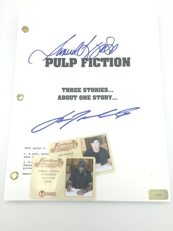 Script PULP FICTION signé par Samuel L Jackson et John Travolta Tarantino