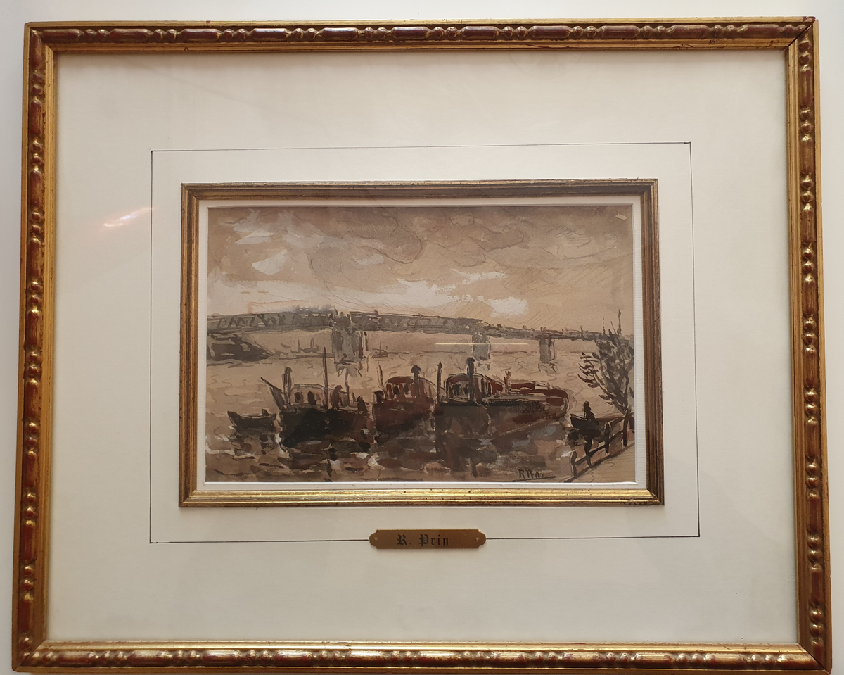 René Prin "Bateaux à quai" aquarelle signée